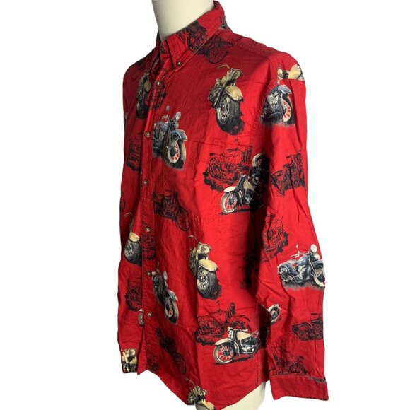 North River Button Down Motorcycle Shirt M Red Long Sleeve Soft Cotton Pocket - Picture 3 of 6